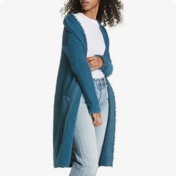 FREE PEOPLE Woodstock Knit
Duster Cardigan Sweater, Teal Blue, Size M - Picture 3 of 3